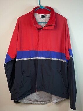 Vintage 90s GAP GP Tech Nylon Red Blue and Black Windbreaker Size XL